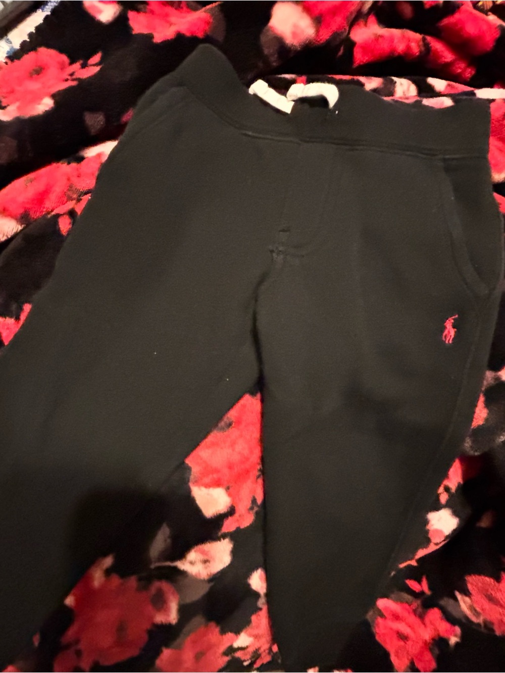 Ralph Lauren Black Sweatpants with Pink Pony Embroidery